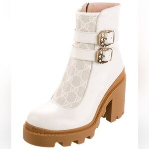 Kensington Calfskin Nappa GG Supreme Monogram Double Buckle Ankle Boots